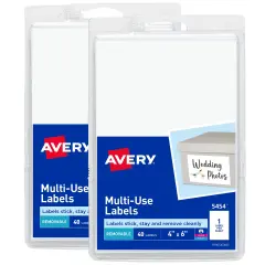 Avery Removable Labels, 4" x 6" Blank Labels, Laser/Inkjet Printable Labels, 40 Labels per Pack, 2 Packs, 80 Total Labels (7864)