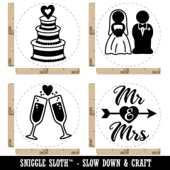 Wedding Bride Groom Mr Mrs Reception Cake Toast Rubber Stamp Set for Stamping Crafting Planners