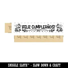 Feliz Cumplea&ntilde;os Happy Birthday Spanish Banner with Pinatas Rectangle Rubber Stamp for Stamping Crafting