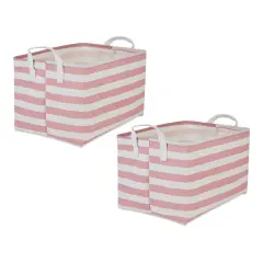 DII PE-Coated Cotton Polyester Laundry Bin Stripe RoseRectangle Extra Large 12.5x17.5x10.5 (Set of 2)