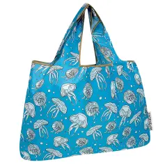 Wrapables Large Foldable Tote Nylon Reusable Grocery Bags, Jellyfish