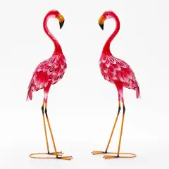 Costway 2-Piece Metal Crane/Flamingo Garden Statue Sculpture Set Outdoor Yard Lawn Decoration