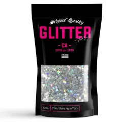 3mm Silver Holographic STARS Premium Glitter Multi Purpose Dust Powder 50g / 1.75oz for use with Arts & Crafts Wine Glass Decoration Weddings Cards Flowers Cosmetic Face Body (Packaging May Vary)