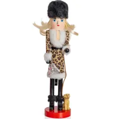 Ornativity Shopping Lady Christmas Nutcracker - Wooden Glitter Shopper with Dog Themed Holiday Nut Cracker Doll Figure Toy Decorations
