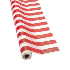 Fun Express Red and White Striped Tablecloth Roll (100 ft) Circus Carnival Party Supplies