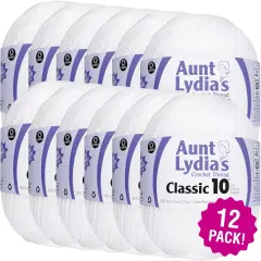 Multipack of 12 - Aunt Lydia's Classic Crochet Thread Size 10 Jumbo-White