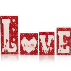 Ornativity Red Wooden Love Blocks - Valentine's Day Romantic Heart Wood Letters Block Decoration Sign with Hearts for Mantel Shelf Over Fireplace, Table Top, Home and Office