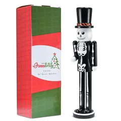 Ornativity Christmas Scary Skeleton Nutcracker &ndash; Black and White Wooden Day of The Dead Skeletal Nutcracker Man with Top Hat Xmas and Halloween Themed Holiday Nut Cracker Doll Figure Decorations