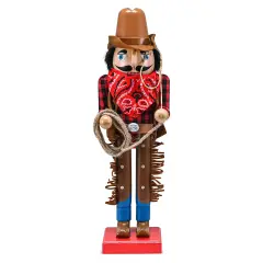 Ornativity Christmas Western Cowboy Nutcracker &ndash; Brown and Red Wooden Nutcracker Cow Boy with a Rope and Lasso Xmas Themed Holiday Nut Cracker Doll Figure Decorations
