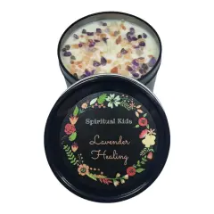 Lavender Healing 8 Oz Candle With Amethyst Crystals & Himalayan Salt Soy Wax/Essential Oils: Protection, Healing and Purification