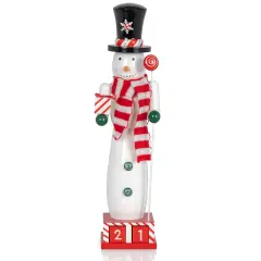 Ornativity Christmas Snowman Countdown Nutcracker &ndash; Wooden Snow Man Nutcracker with Advent Calendar Count Down to Christmas Base Xmas Themed Holiday Nut Cracker Doll Figure Decorations