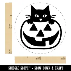 Cat in Pumpkin Halloween Self-Inking Rubber Stamp for Stamping Crafting Planners Yellow
