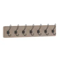 HBCY Creations Wall Mounted Storage Rack - Pine Wood Construction - 7 Hooks - Ideal for Entryway, Kitchen, Bathroom and More Weathered Brown