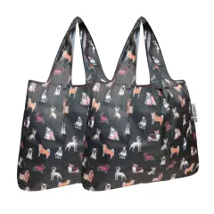 Wrapables Foldable Tote Nylon Reusable Grocery Bag (Set of 2) Shiba Inu Dogs