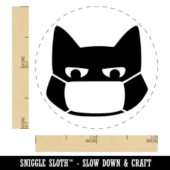 Judgmental Cat Wearing Mask Self-Inking Rubber Stamp for Stamping Crafting Planners Green