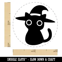 Black Cat with Witch Hat Halloween Self-Inking Rubber Stamp for Stamping Crafting Planners Yellow