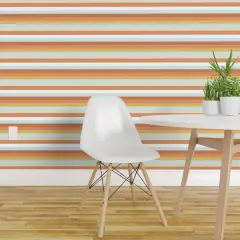 Peel & Stick Wallpaper 2FT Wide Orange Stripes Coastal Chic Beach House Retro Surfer West Cost Surf Ocean Horizontal Stripes. Custom Removable Wallpaper by Spoonflower