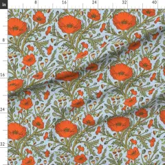 Various Fabrics by the Yard or Fat Quarter Red Poppies Blue Green Hand Drawn Floral Vines Custom Printed Fabric by Spoonflower