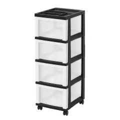 IRIS USA Medium 4-Drawer Cart with Organizer Top, Black/Pearl