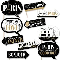 Big Dot of Happiness Funny Stars Over Paris - Parisian Themed Party Photo Booth Props Kit - 10 Piece