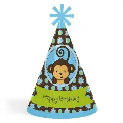 Big Dot of Happiness Blue Monkey Boy - Cone Happy Birthday Party Hats for Kids and Adults - Set of 8 (Standard Size)