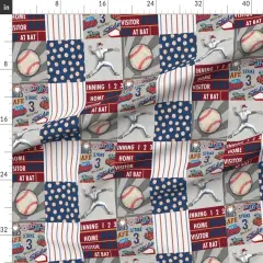 Various Fabrics by the Yard or Fat Quarter Baseball Patchwork Pitcher Red White Blue Quilt Topper Wholecloth Cheater Quilt Summer Sport America Usa 4Th Of July Custom Printed Fabric by Spoonflower