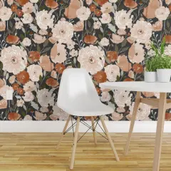 Pre-Pasted Wallpaper 2FT Wide Flower Black Floral Summer Large Watercolor Florals Garden Jumbo Custom Pre-pasted Wallpaper by Spoonflower