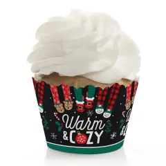 Big Dot of Happiness Christmas Pajamas - Holiday Plaid PJ Party Decorations - Party Cupcake Wrappers - Set of 12