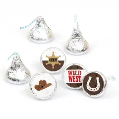 Big Dot of Happiness Western Hoedown - Wild West Cowboy Party Round Candy Sticker Favors - Labels Fits Chocolate Candy (1 sheet of 108)