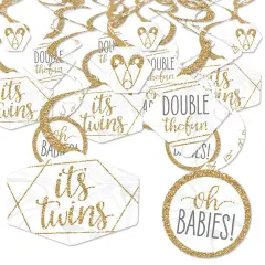 Big Dot of Happiness It's Twins - Gold Twins Baby Shower Hanging Decor - Party Decoration Swirls - Set of 40