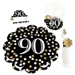 Big Dot of Happiness Adult 90th Birthday - Gold - Birthday Party Paper Charger and Table Decorations - Chargerific Kit - Place Setting for 8