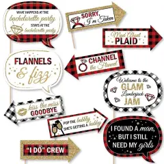 Big Dot of Happiness Funny Flannel Fling Before the Ring - Buffalo Plaid Bachelorette Party Photo Booth Props Kit - 10 Piece