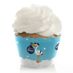 Big Dot of Happiness Boy Special Delivery - Blue It's A Boy Stork Baby Shower Decorations - Party Cupcake Wrappers - Set of 12