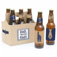 Big Dot of Happiness My Dad is Rad - Father's Day Decorations for Men - 6 Beer Bottle Label Stickers and 1 Carrier
