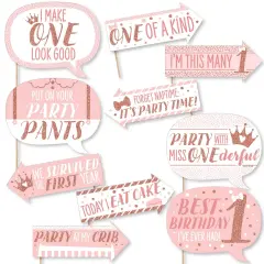 Big Dot of Happiness Funny 1st Birthday Little Miss Onederful - Girl First Birthday Party Photo Booth Props Kit - 10 Piece