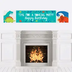 Big Dot of Happiness Roar Dinosaur - Dino Mite T-Rex Happy Birthday Decorations Party Banner
