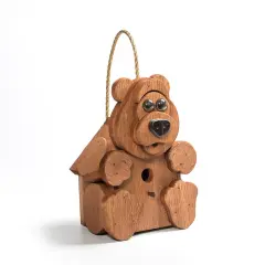 Brookside Woodwords Bear Birdhouse - Amish Made Pine Wood with Rope Hanger, 14.5 inches high