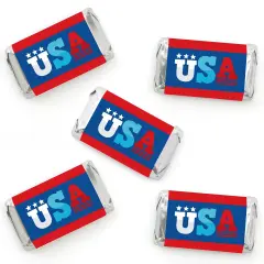 Big Dot of Happiness Firecracker 4th of July - Mini Candy Bar Wrapper Stickers -Party Small Favors - 40 Count