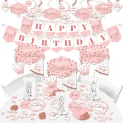 Big Dot of Happiness Pink Rose Gold Birthday - Happy Birthday Party Supplies - Banner Decoration Kit - Fundle Bundle