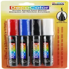 Uchida DecoColor Fine Tip Acrylic Paint Markers 4/Pkg-Blue, Red, Black And White