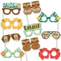 Big Dot of Happiness Tropical Luau Glasses - Paper Card Stock Hawaiian Beach Party Photo Booth Props Kit - 10 Count