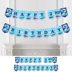 Big Dot of Happiness 2nd Birthday Taking Flight - Airplane - Vintage Plane Second Birthday Party Bunting Banner Party Decorations - Happy 2nd Birthday