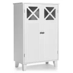 Costway Bathroom Cabinet Wooden Storage Cabinet Free Standing w/ Double Doors