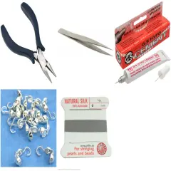 Bead Tip Kit - Pliers, Tweezers, Cement, 15 Bead Tips & Grey Bead Cord #3