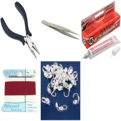 Bead Tip Kit - Pliers, Tweezers, Cement, Garnet Bead Cord #6 & 25 Bead Tips