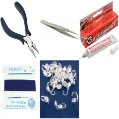 Bead Tip Kit - Pliers, Tweezers, Cement, Dark Blue Bead Cord #6 & 25 Bead Tips