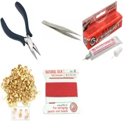 Bead Tip Kit - Pliers, Tweezers, Cement, 100 Bead tips & Coral Bead Cord #6