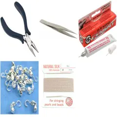 Bead Tip Kit - Pliers, Tweezers, Cement, 15 Bead Tips & Pink Bead Cord #4
