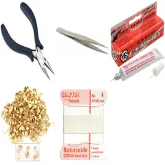 Bead Tip Kit - Pliers, Tweezers, Cement, 100 Bead tips & White Bead Cord #4