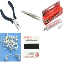 Bead Tip Kit - Pliers, Tweezers, Cement, 15 Bead Tips & Black Bead Cord #6
